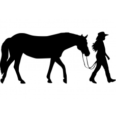 Sport muursticker: 10177 - Cowgirl paard aan de hand